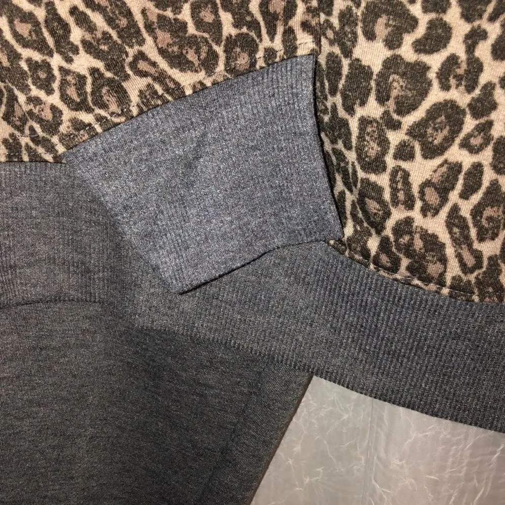 Anthropologie Splendid S Lively Leopard Gray PJ Lounge Crewneck & Jogger Set